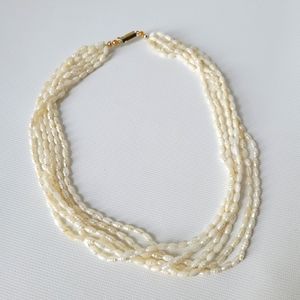 Vintage Rice Pearls 6 Strand Torsade Colar Necklace